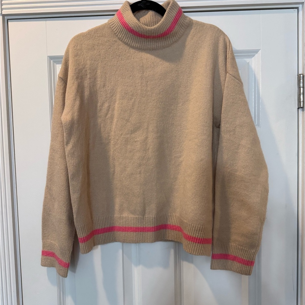 THML Beige Turtleneck Sweater with Pink Trim